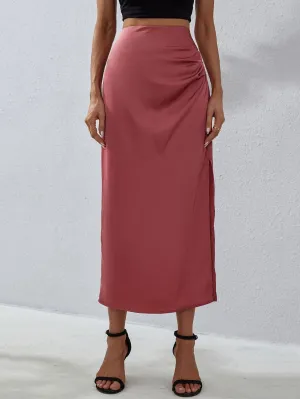 Elegant Plain Split High Waist Long Women Skirt