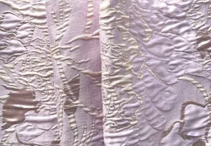 Embossed Pale Gold Floral on Sweet Lilac Mist Cloqué Polyester Brocade (Made in Italy)