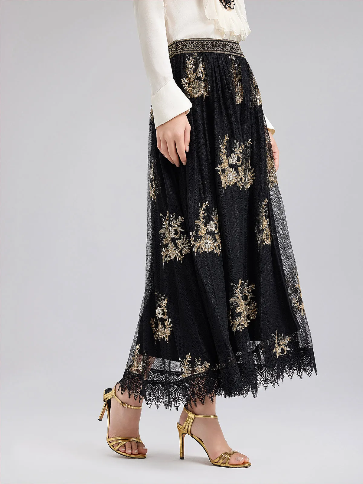 Embroidered Luxe Mesh Skirt