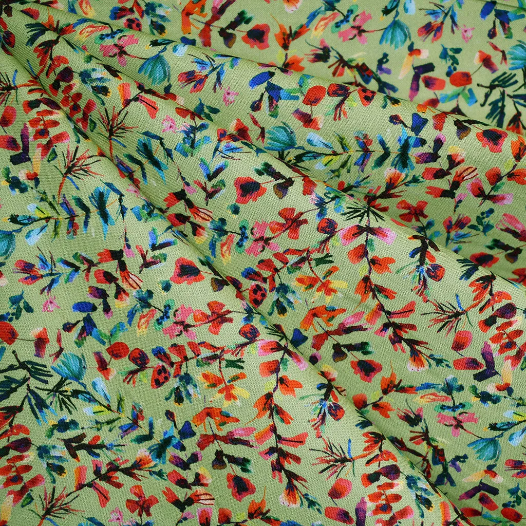 Flora & Fun Colorful Branches Digital Print Cotton Sage/Multi