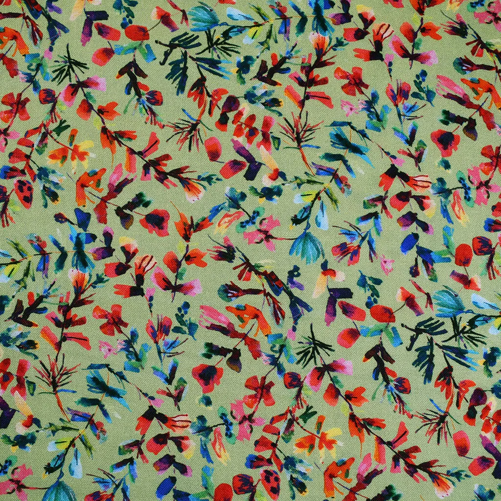 Flora & Fun Colorful Branches Digital Print Cotton Sage/Multi