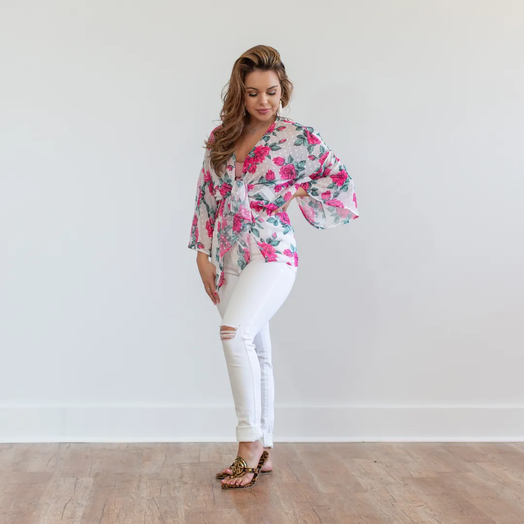 Floral Kimono Jacket - Fuchsia