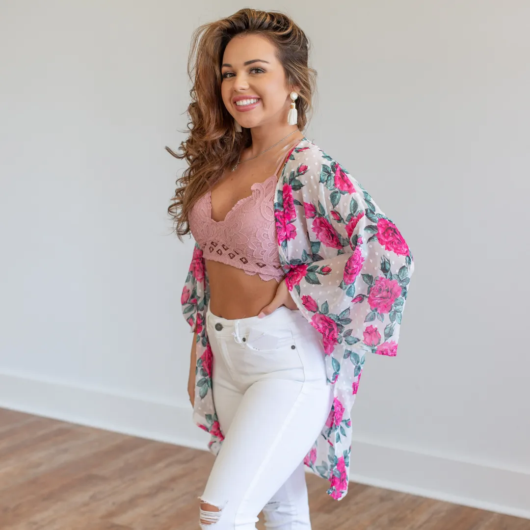 Floral Kimono Jacket - Fuchsia