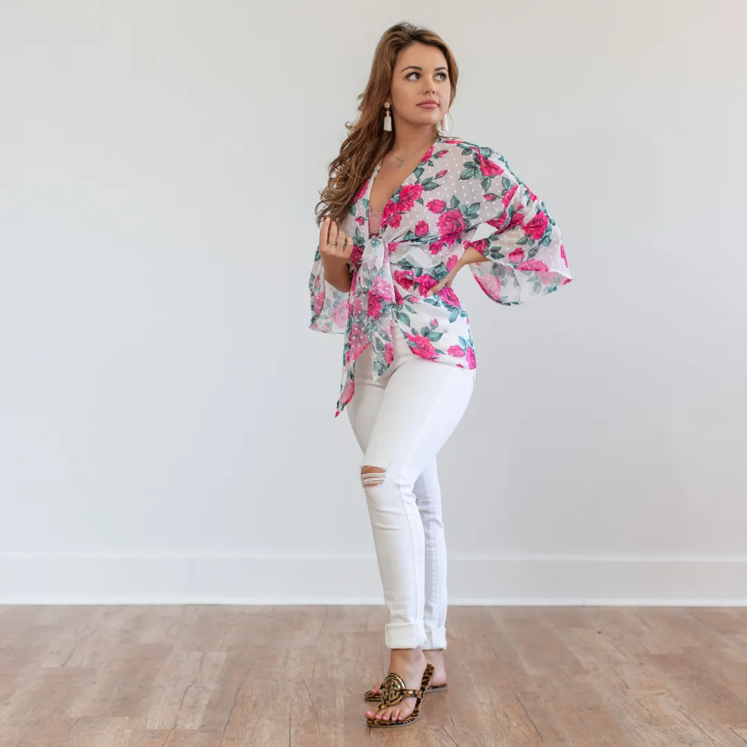 Floral Kimono Jacket - Fuchsia