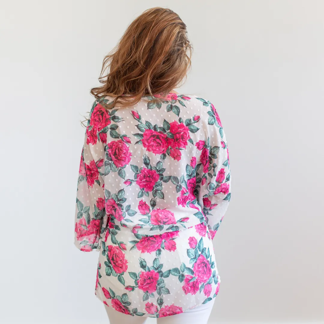 Floral Kimono Jacket - Fuchsia