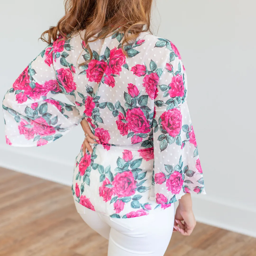 Floral Kimono Jacket - Fuchsia