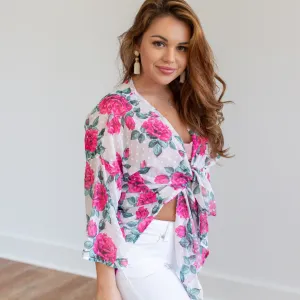 Floral Kimono Jacket - Fuchsia