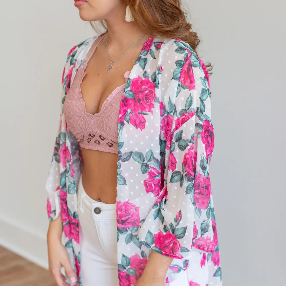 Floral Kimono Jacket - Fuchsia