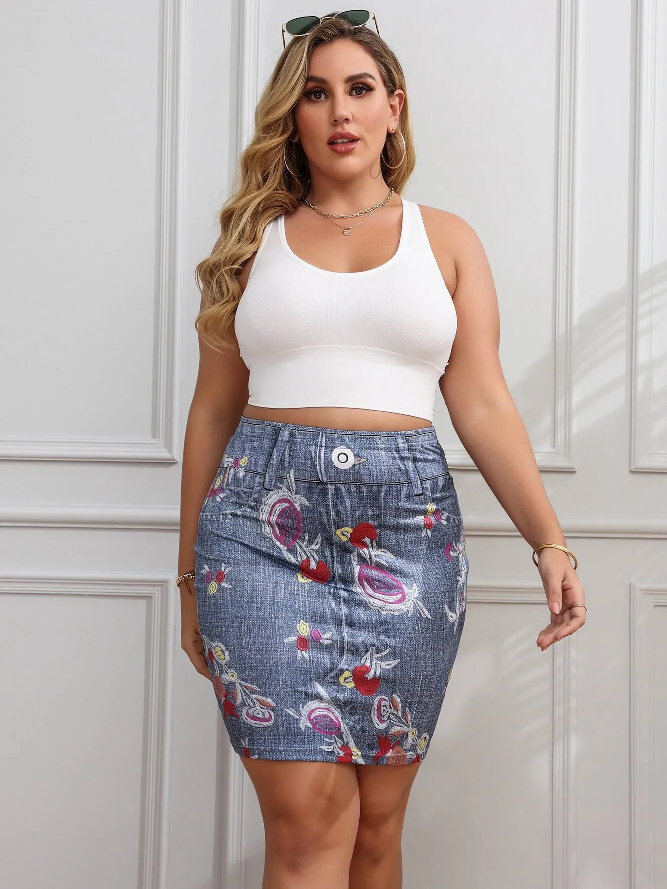 Floral Short Plus Size Skirt