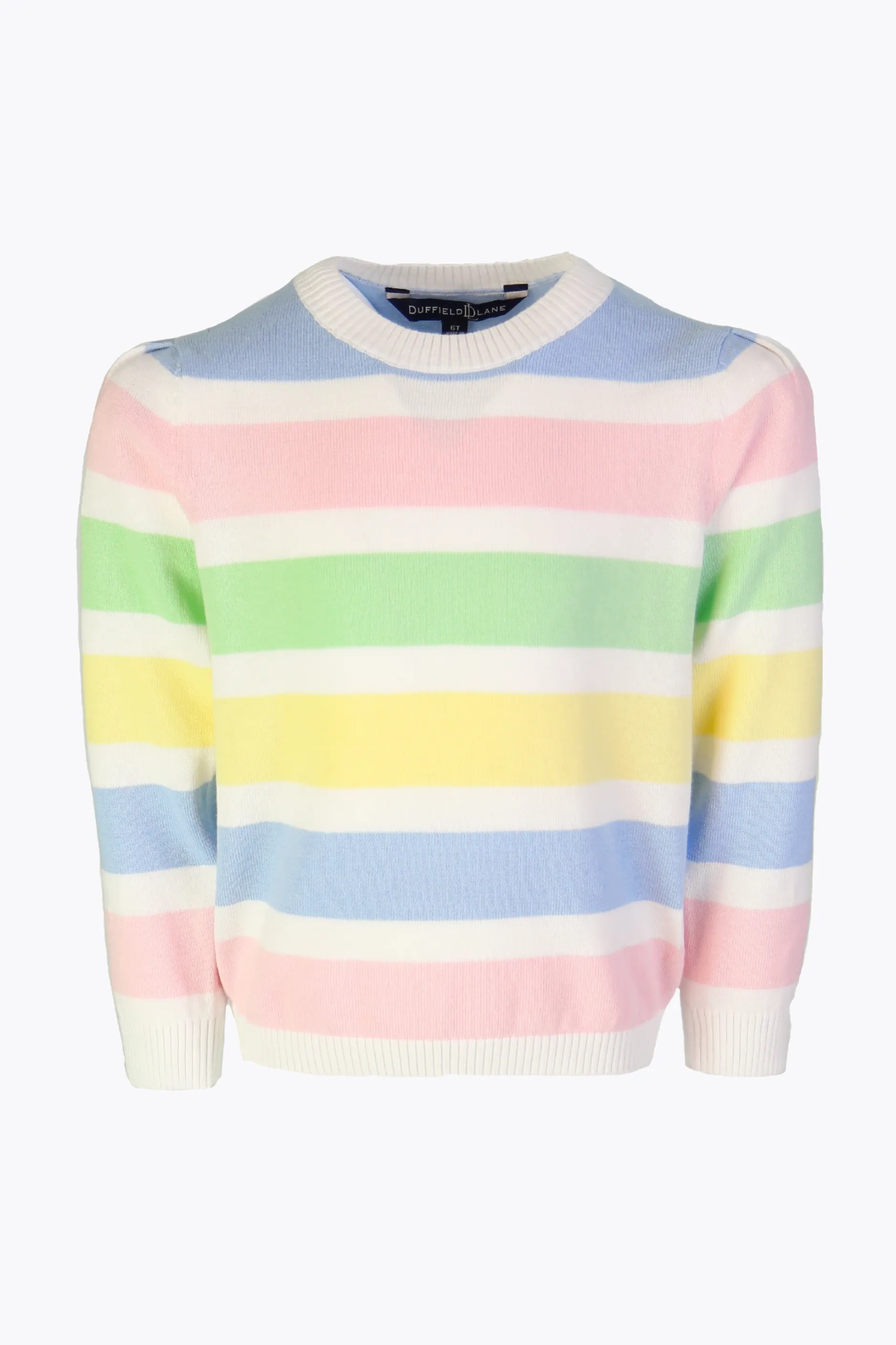 Girls Pastel Stripe Puff Sleeve Sweater