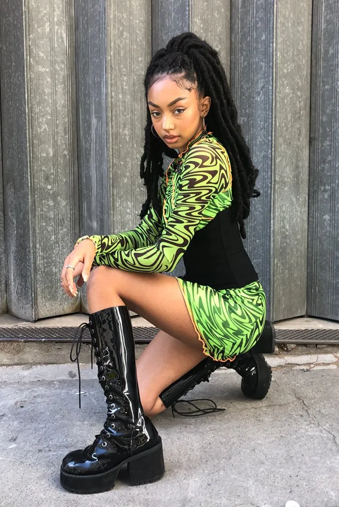 Green Psychedelic Printed Mini Dress