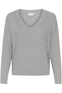 GREY LONG SLEEVE V NECK SWEATER