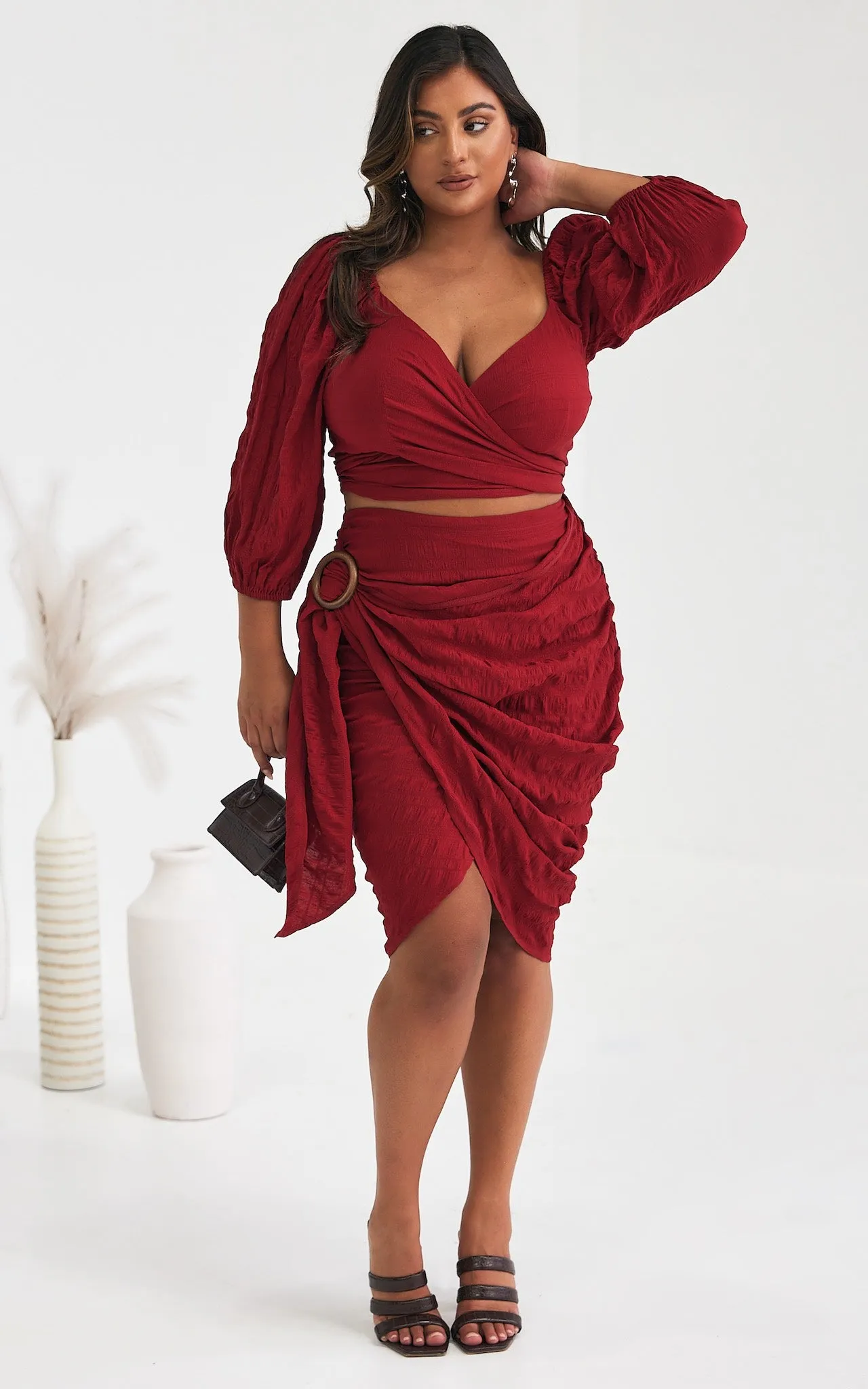 Havana Wrap Midi Skirt - Ruby Red