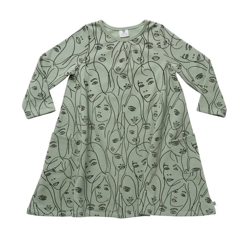 Hoot Kid - All the Faces Swing Dress - Sage