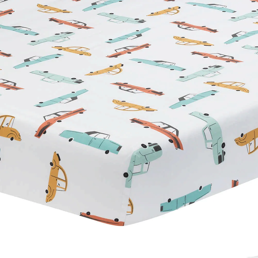 Lambs & Ivy Car Tunes Fitted Crib Sheet - White