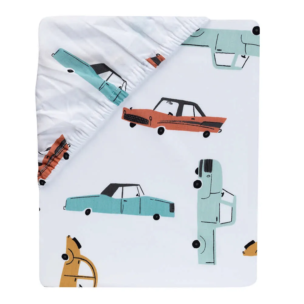 Lambs & Ivy Car Tunes Fitted Crib Sheet - White