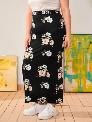 Letter Tape Long Plus Size Skirt