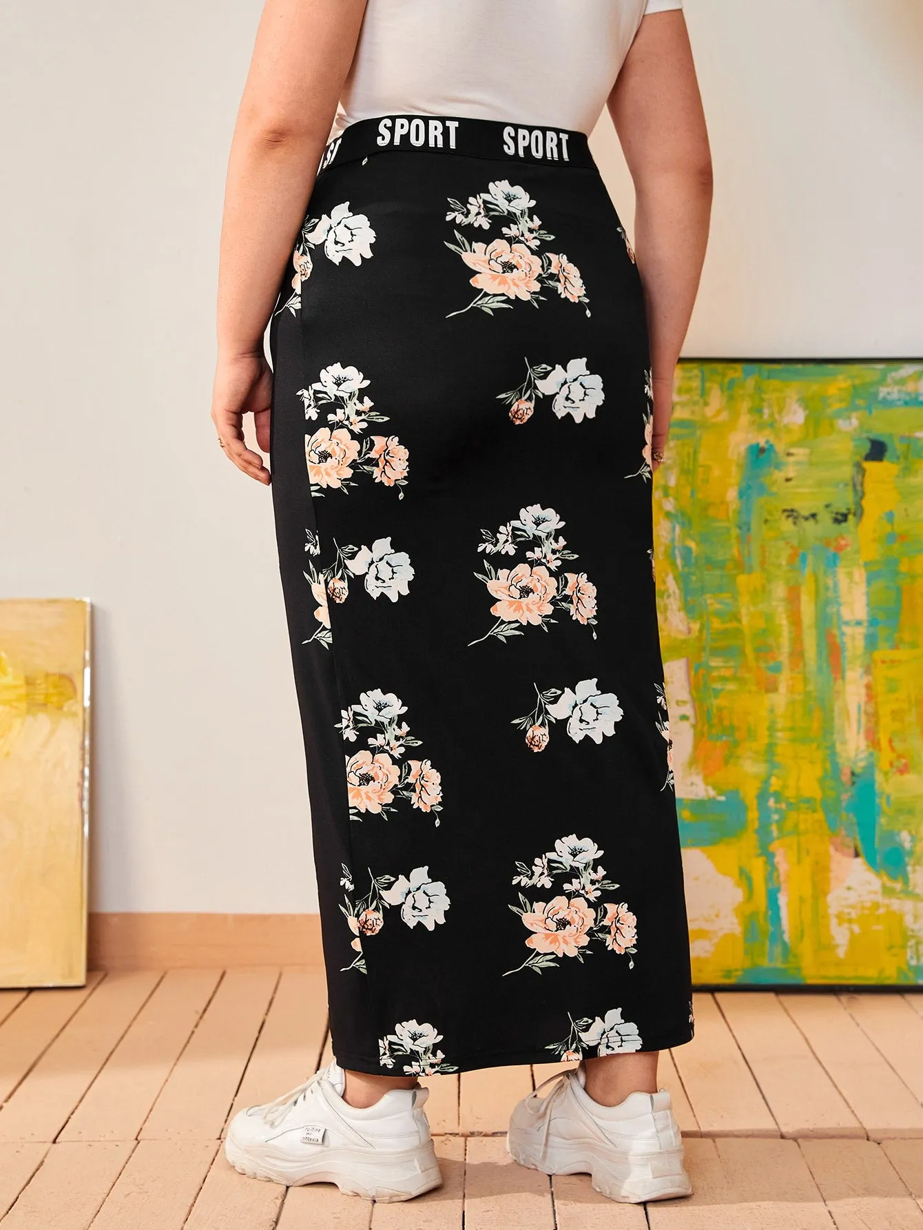 Letter Tape Long Plus Size Skirt