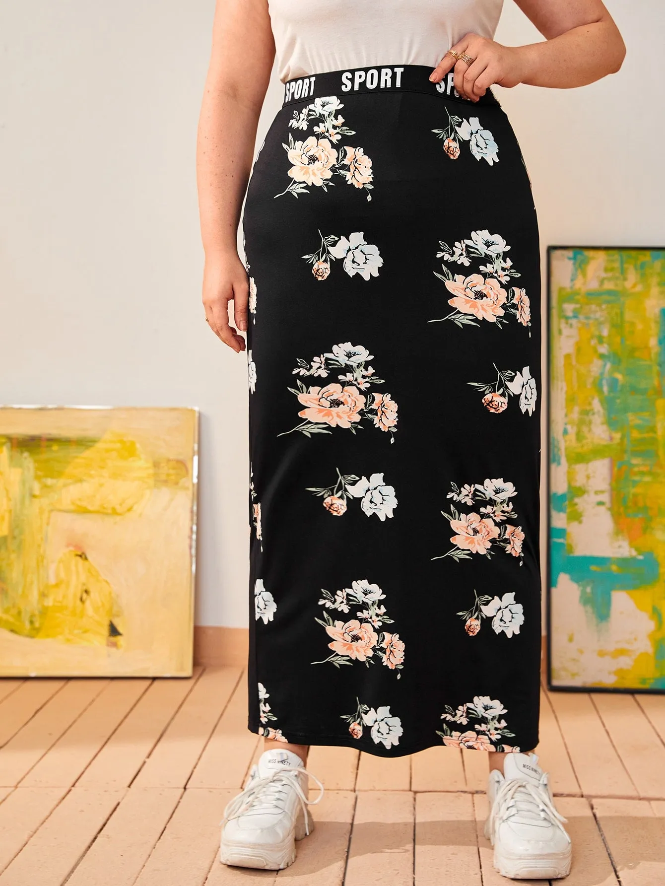 Letter Tape Long Plus Size Skirt