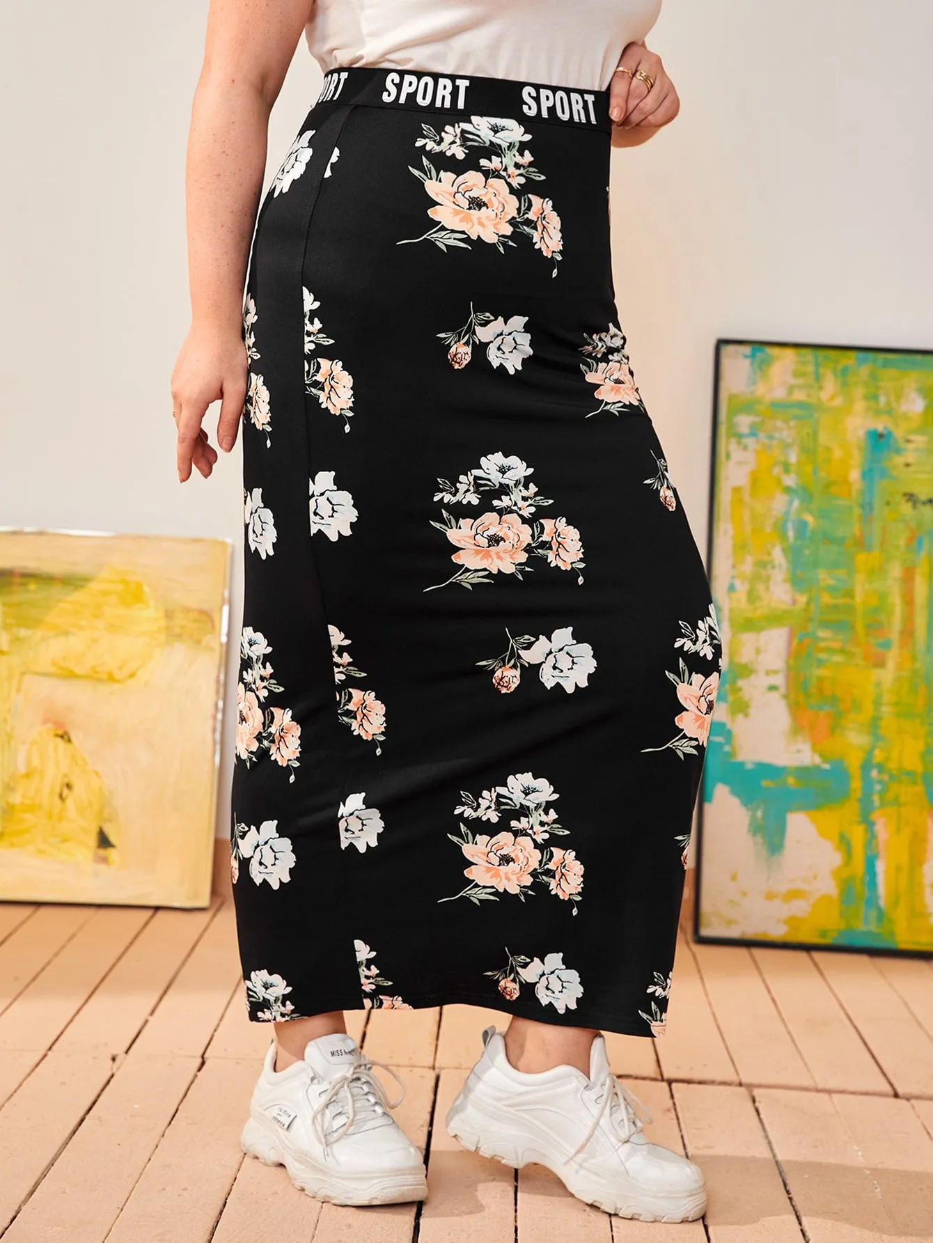 Letter Tape Long Plus Size Skirt