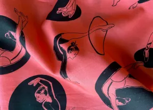 Light-Weight Graceful Ballet Dancers & Acrobats on Luscious Salmon Coral Cotton Sateen (Made in Italy)