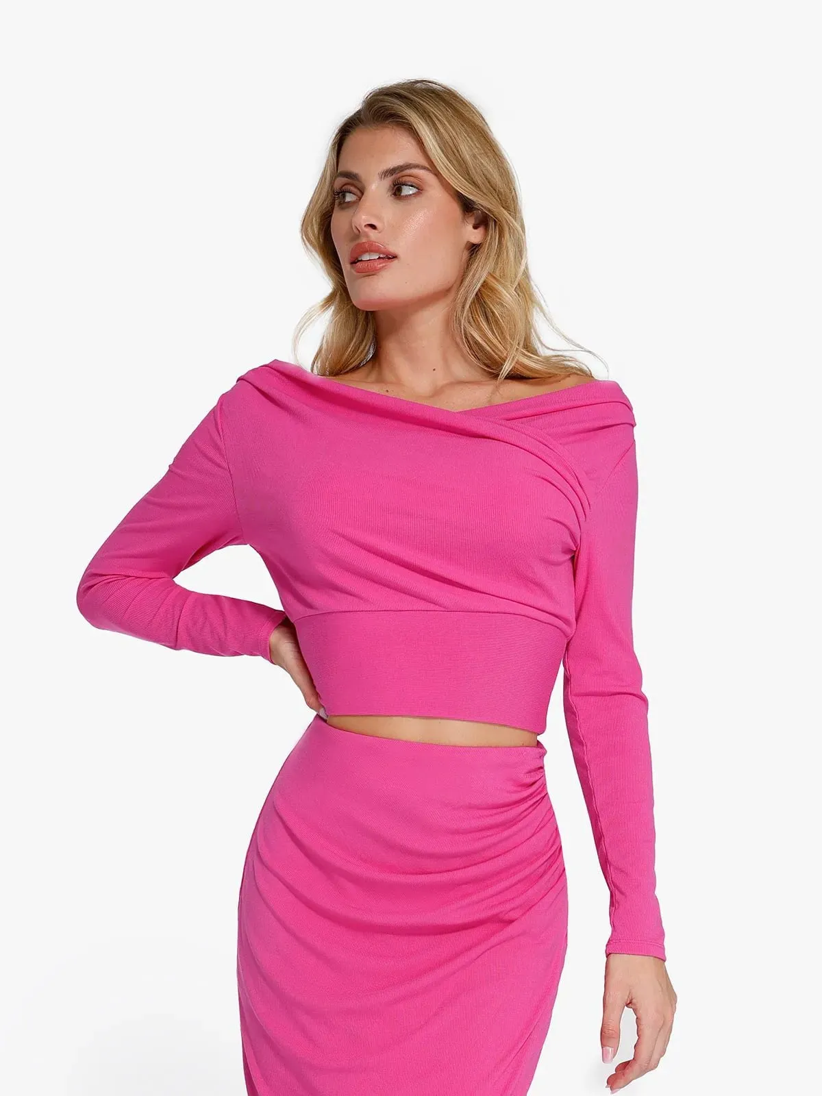 Long-Sleeve Rib Modal Off-the-Shoulder Slimming Crop Top