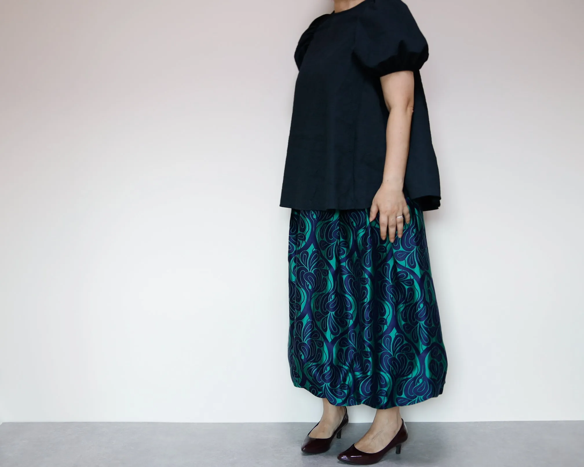 <S42V>COVENT GARDEN WOVEN GREEN BALLOON Skirt