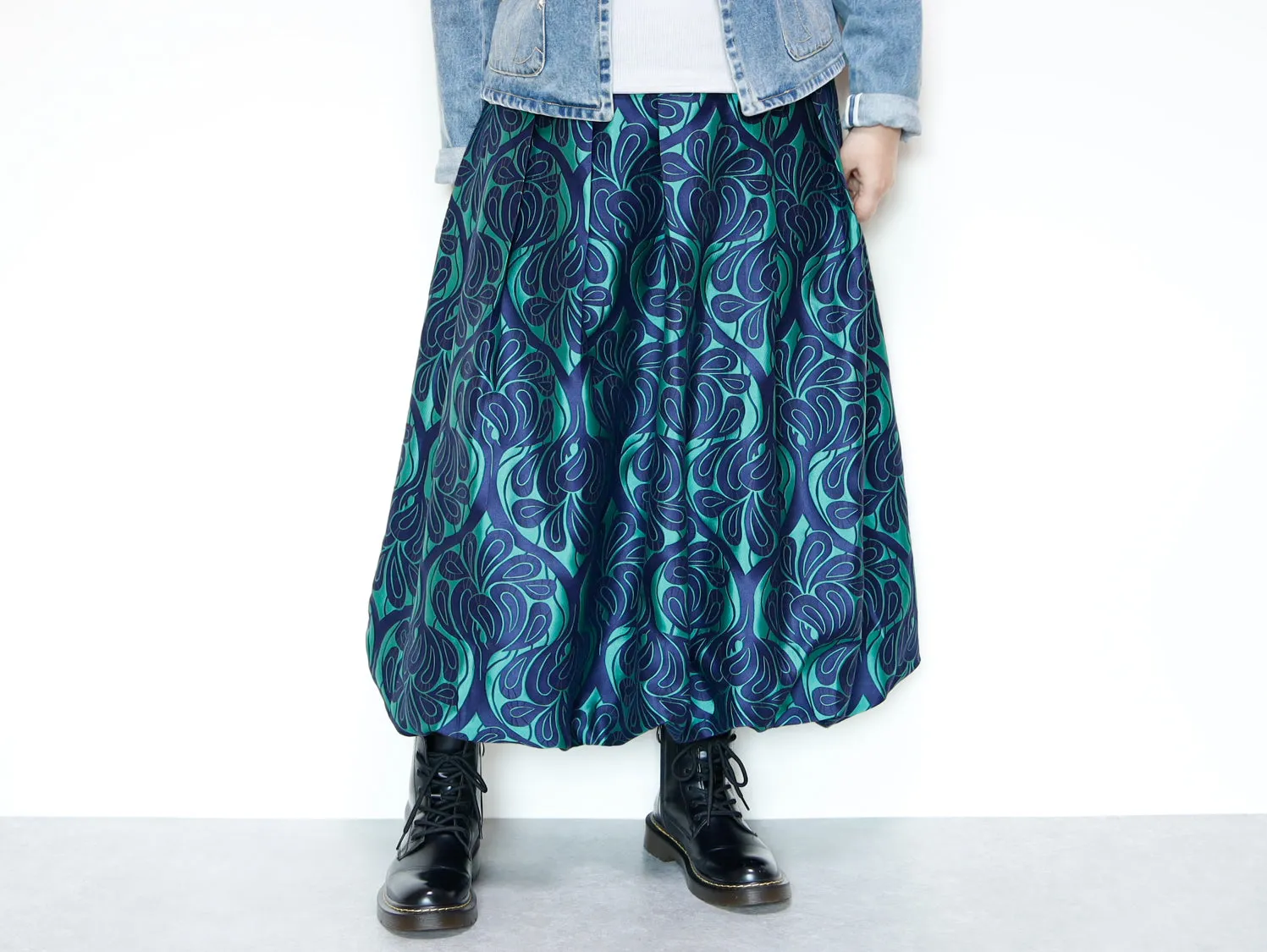 <S42V>COVENT GARDEN WOVEN GREEN BALLOON Skirt