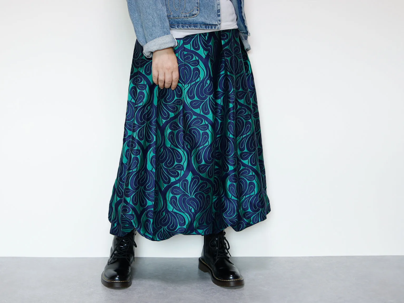 <S42V>COVENT GARDEN WOVEN GREEN BALLOON Skirt