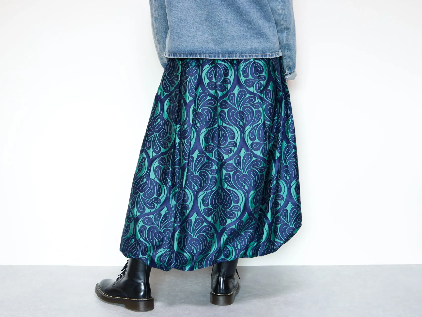 <S42V>COVENT GARDEN WOVEN GREEN BALLOON Skirt