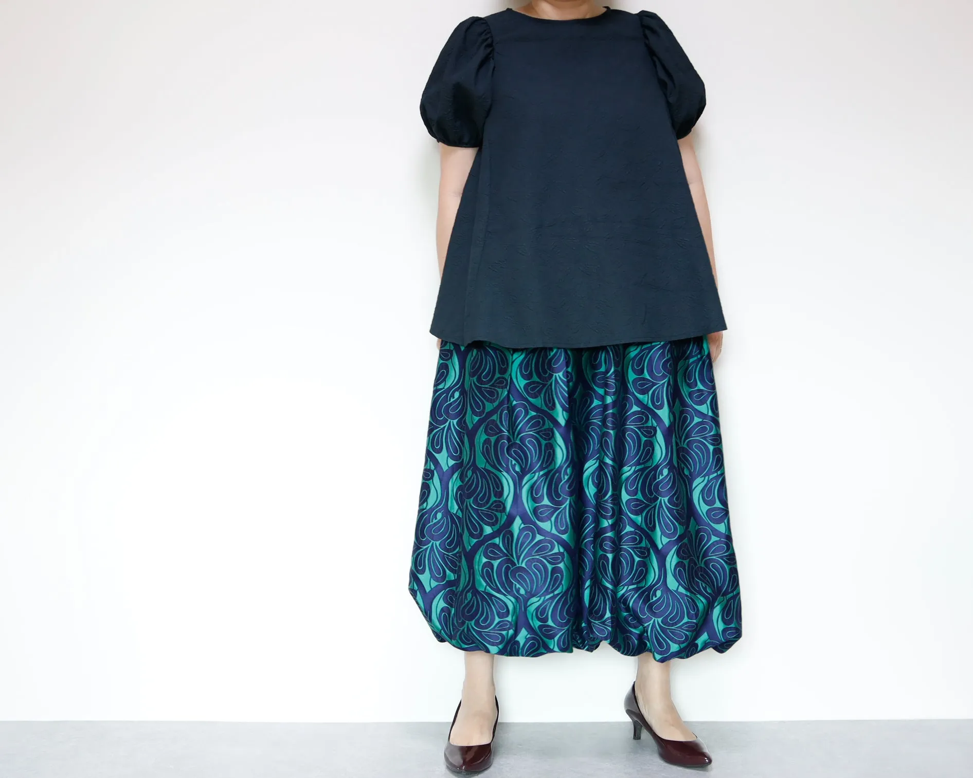 <S42V>COVENT GARDEN WOVEN GREEN BALLOON Skirt