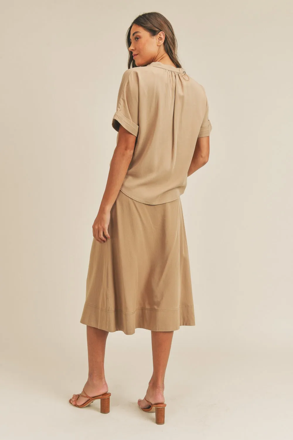 MABLE Short Sleeve Top and Button Down Midi Skirt Set