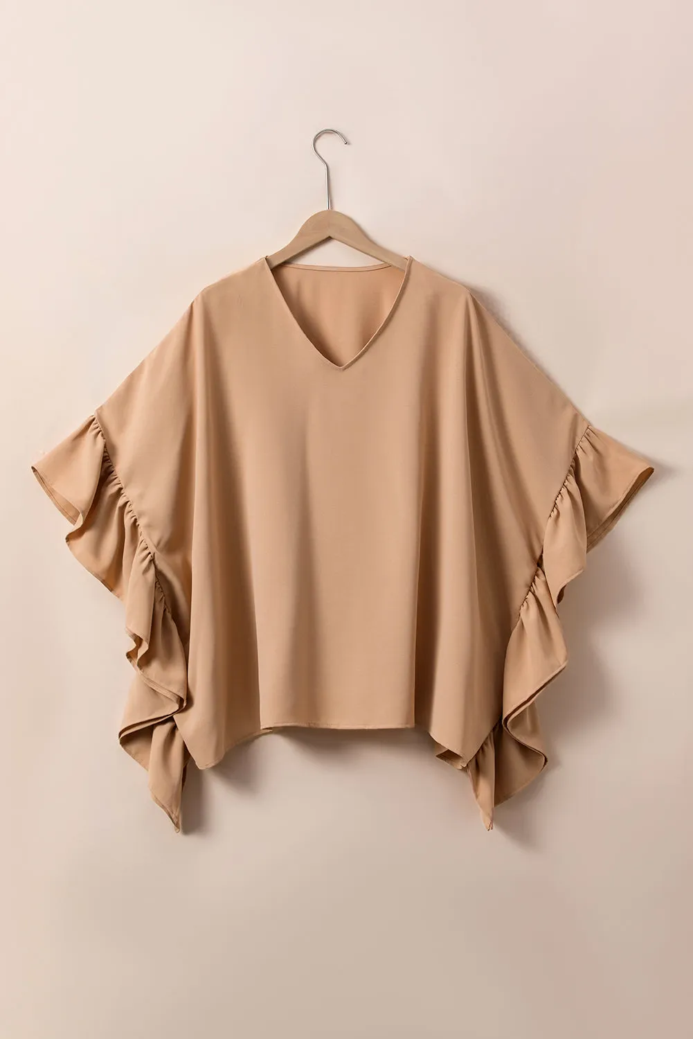 Marisol Plus Size Ruffled Batwing Sleeve V Neck Blouse