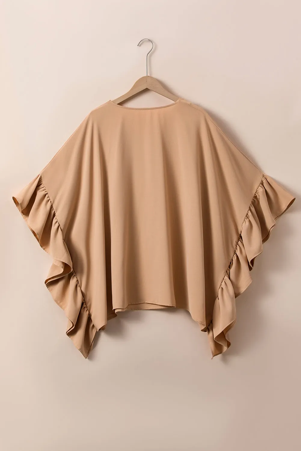 Marisol Plus Size Ruffled Batwing Sleeve V Neck Blouse