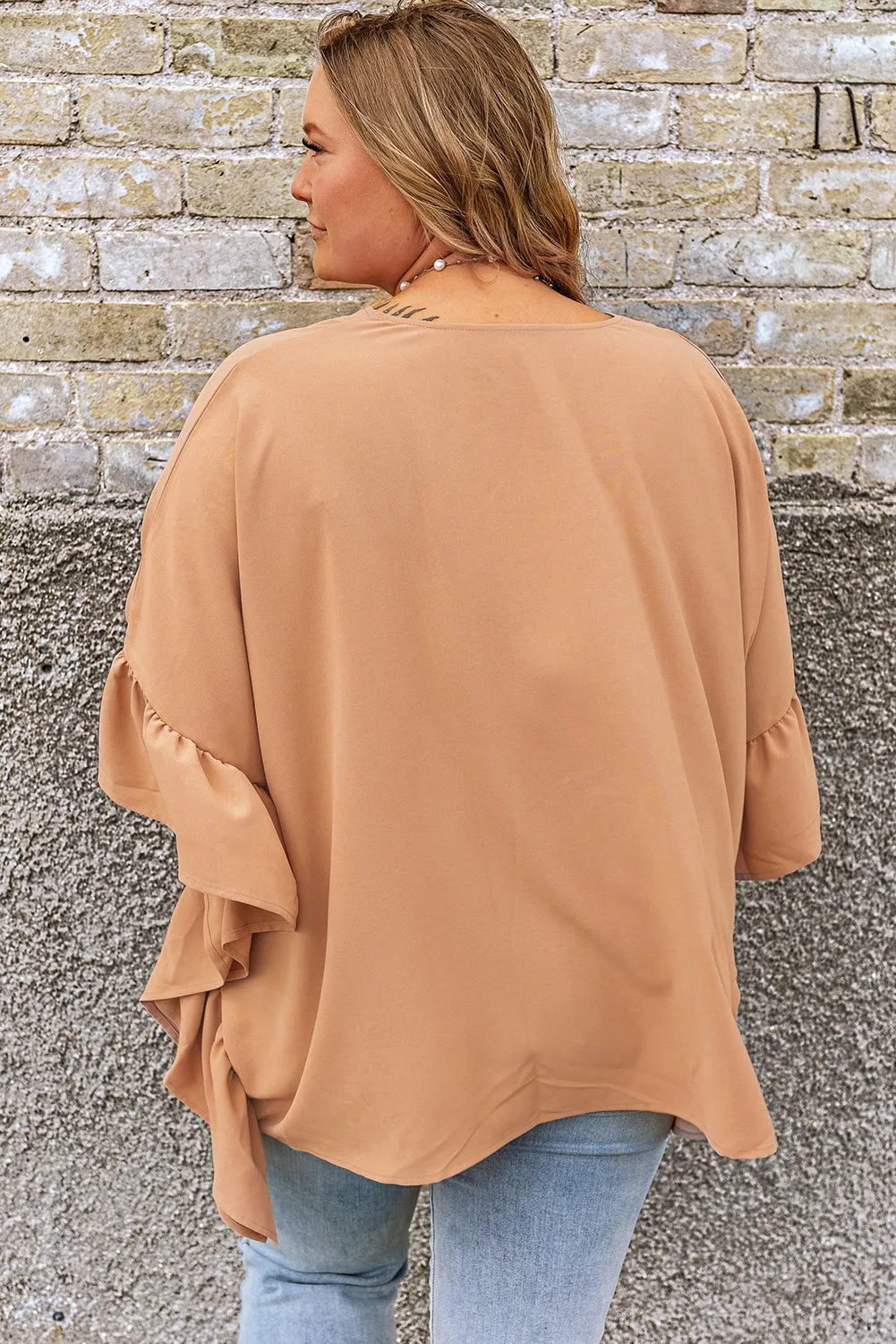 Marisol Plus Size Ruffled Batwing Sleeve V Neck Blouse