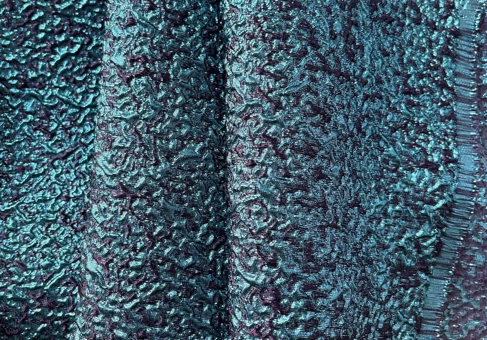 Metallic Aquamarine Sea of Love Cloqué Nylon Blend Brocade Lame (Made in Italy)