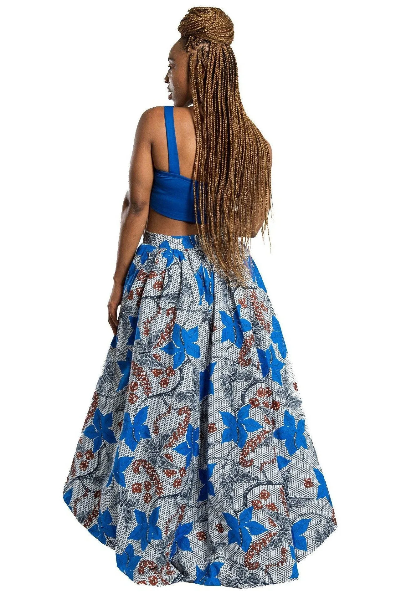 Mona African Print Hi Lo Skirt (Blue/ Grey)