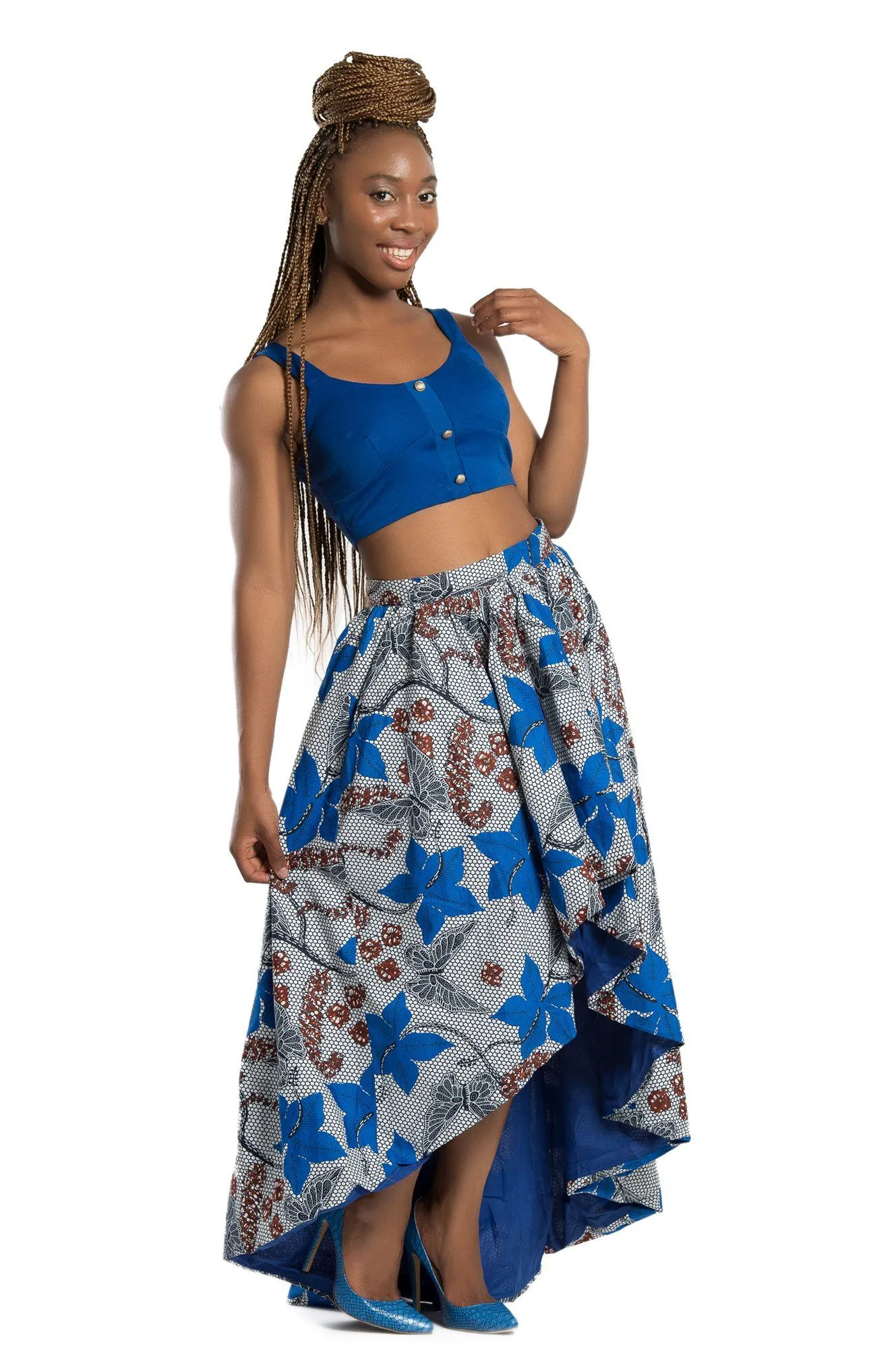 Mona African Print Hi Lo Skirt (Blue/ Grey)