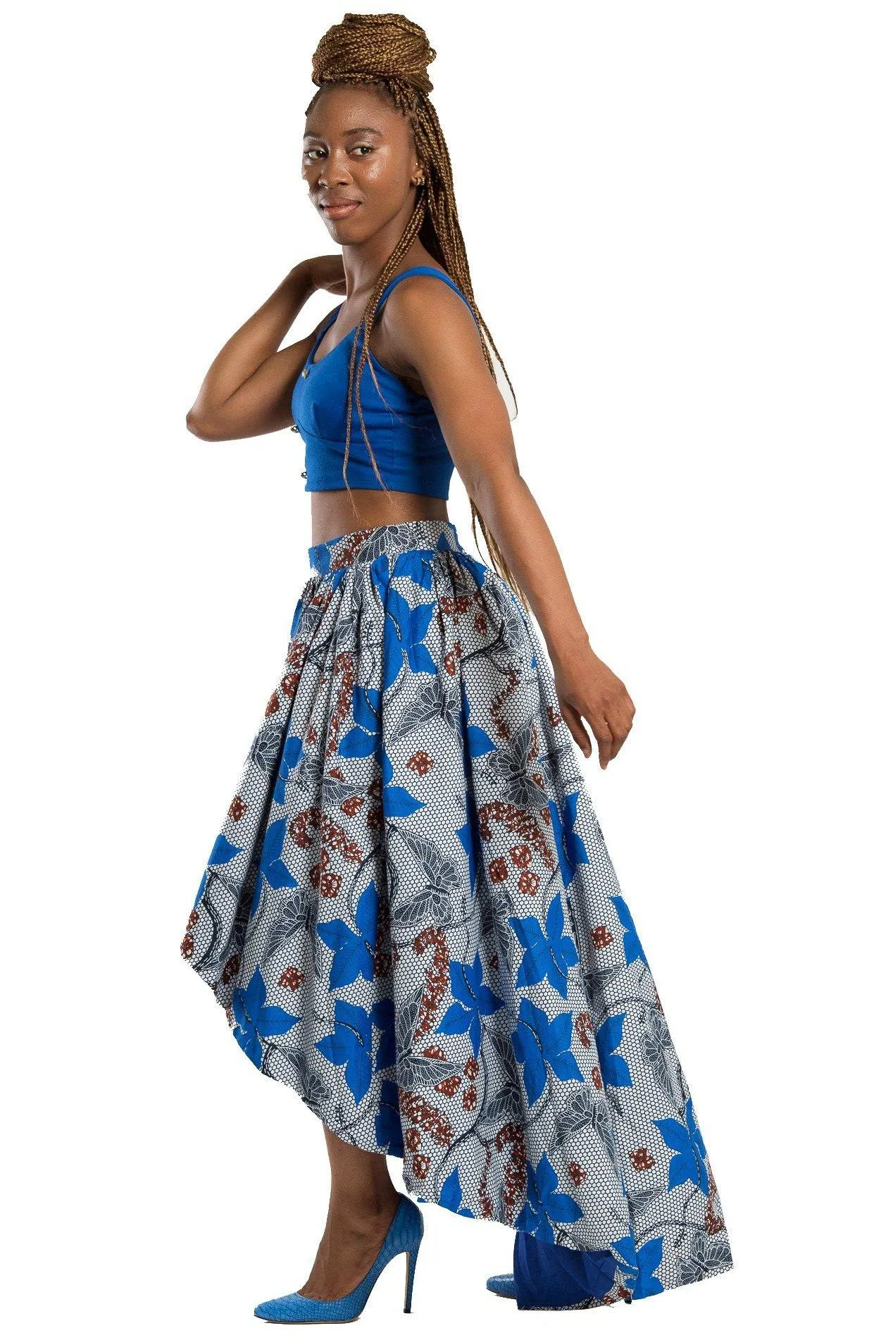 Mona African Print Hi Lo Skirt (Blue/ Grey)