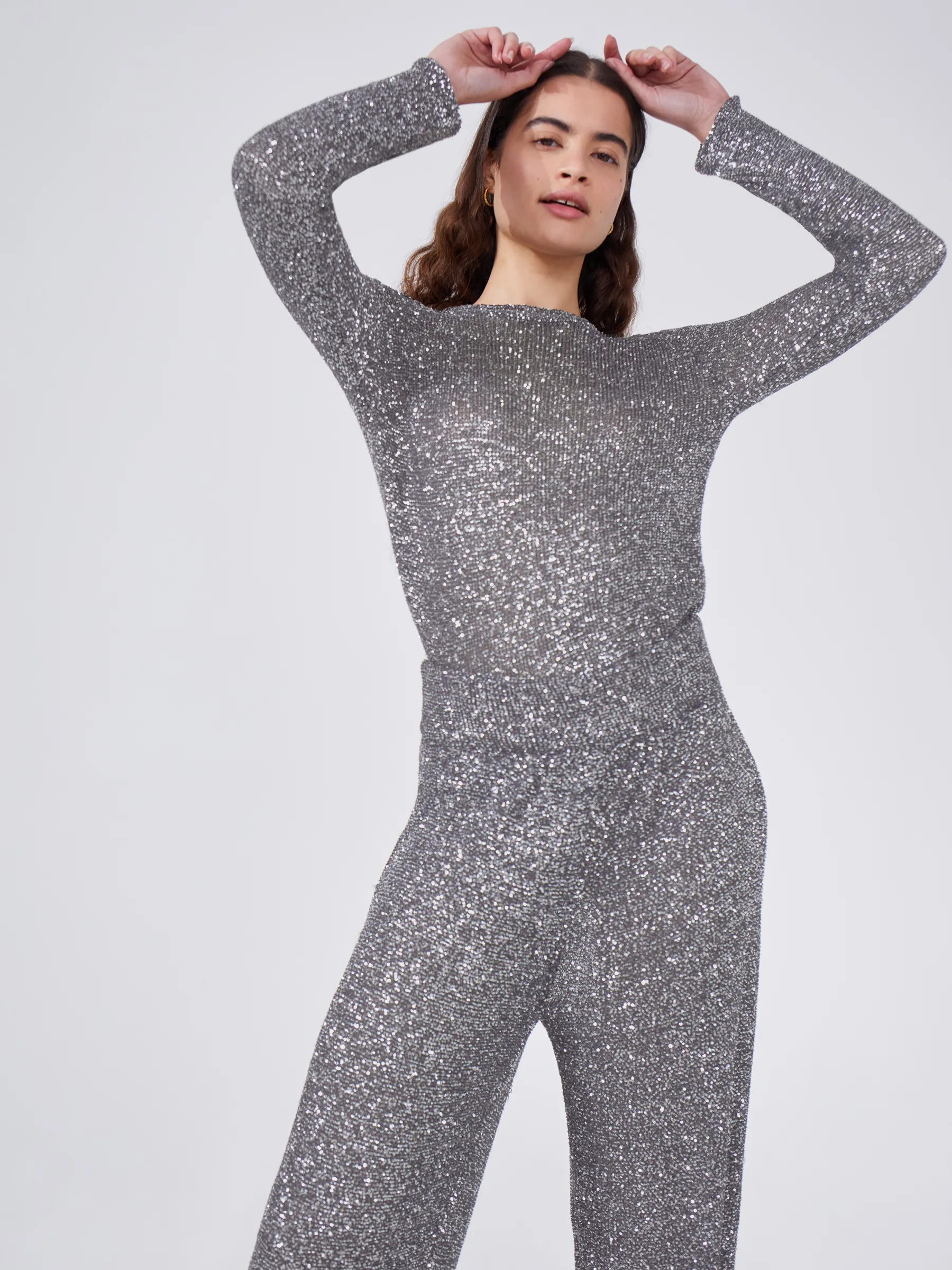 Moonshine Sequin Knit Trousers Grey