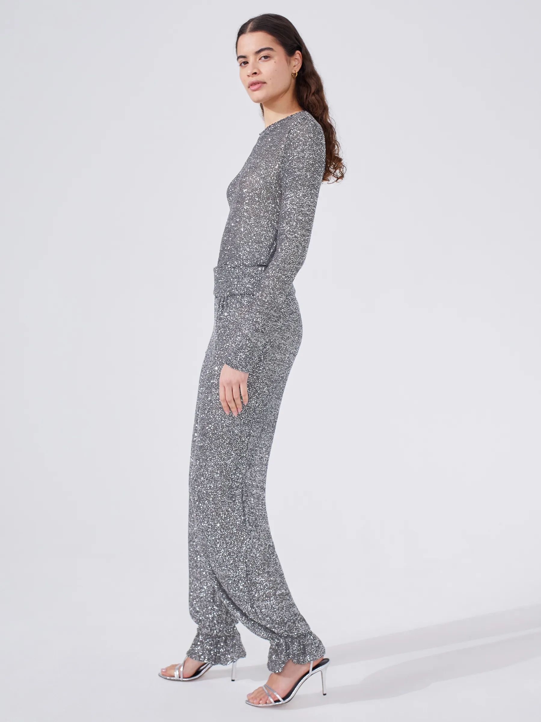 Moonshine Sequin Knit Trousers Grey