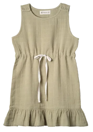 Muslin Jumper Dress Drawstring Sage-green