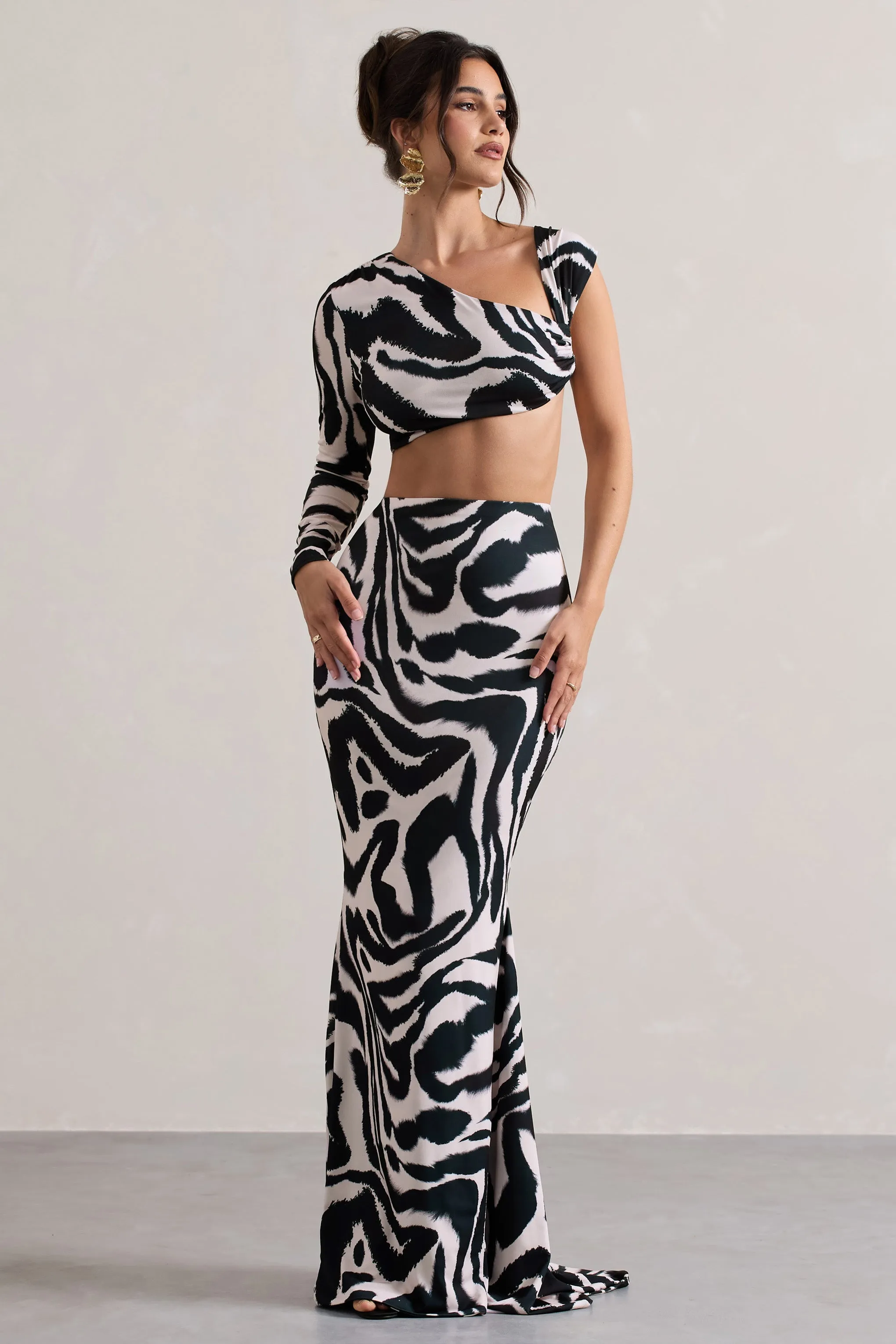 Neomie | Zebra Print Fishtail Maxi Skirt