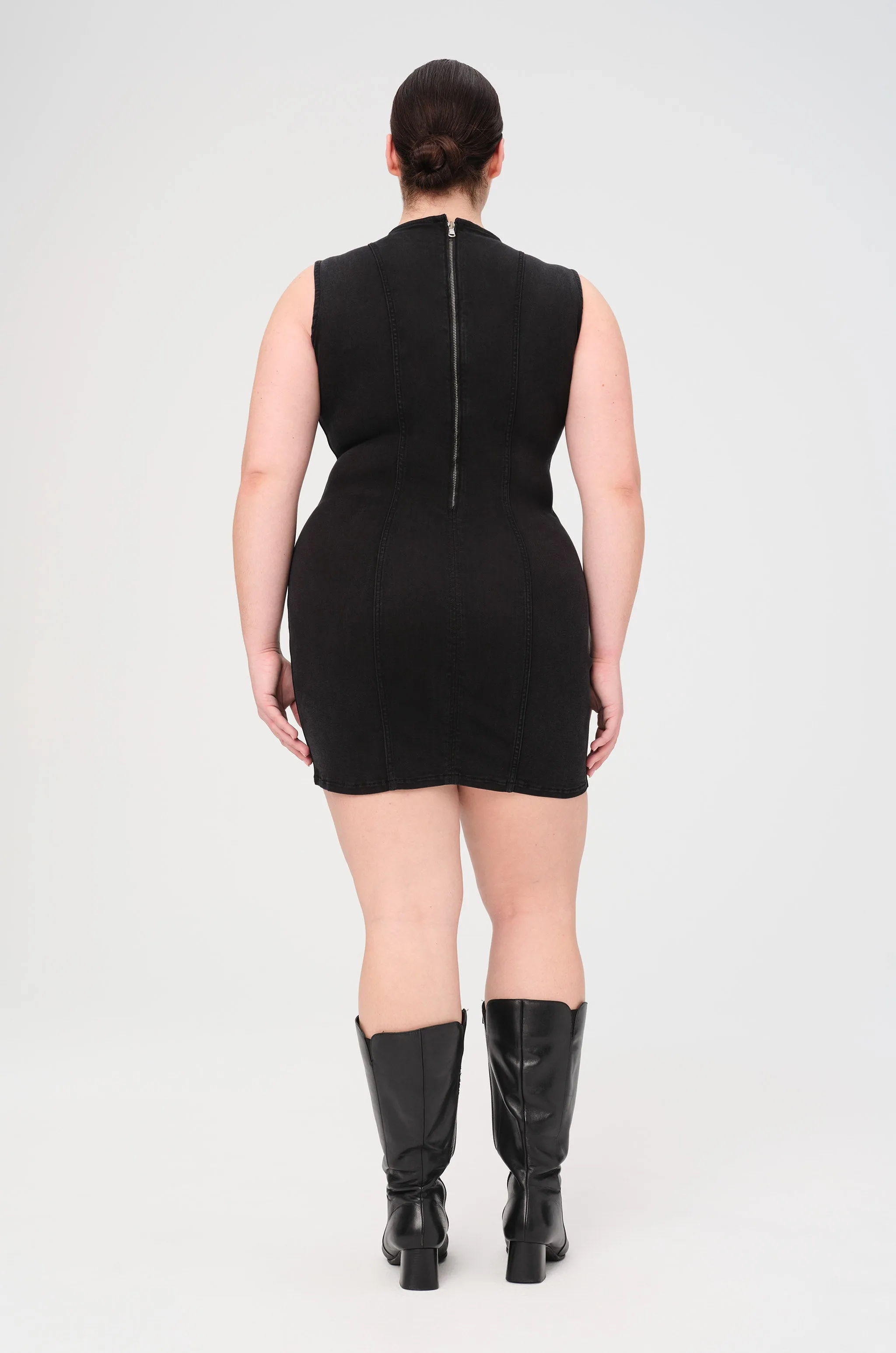  OPO PLUS - DENIM MINI DRESS | JET BLACK