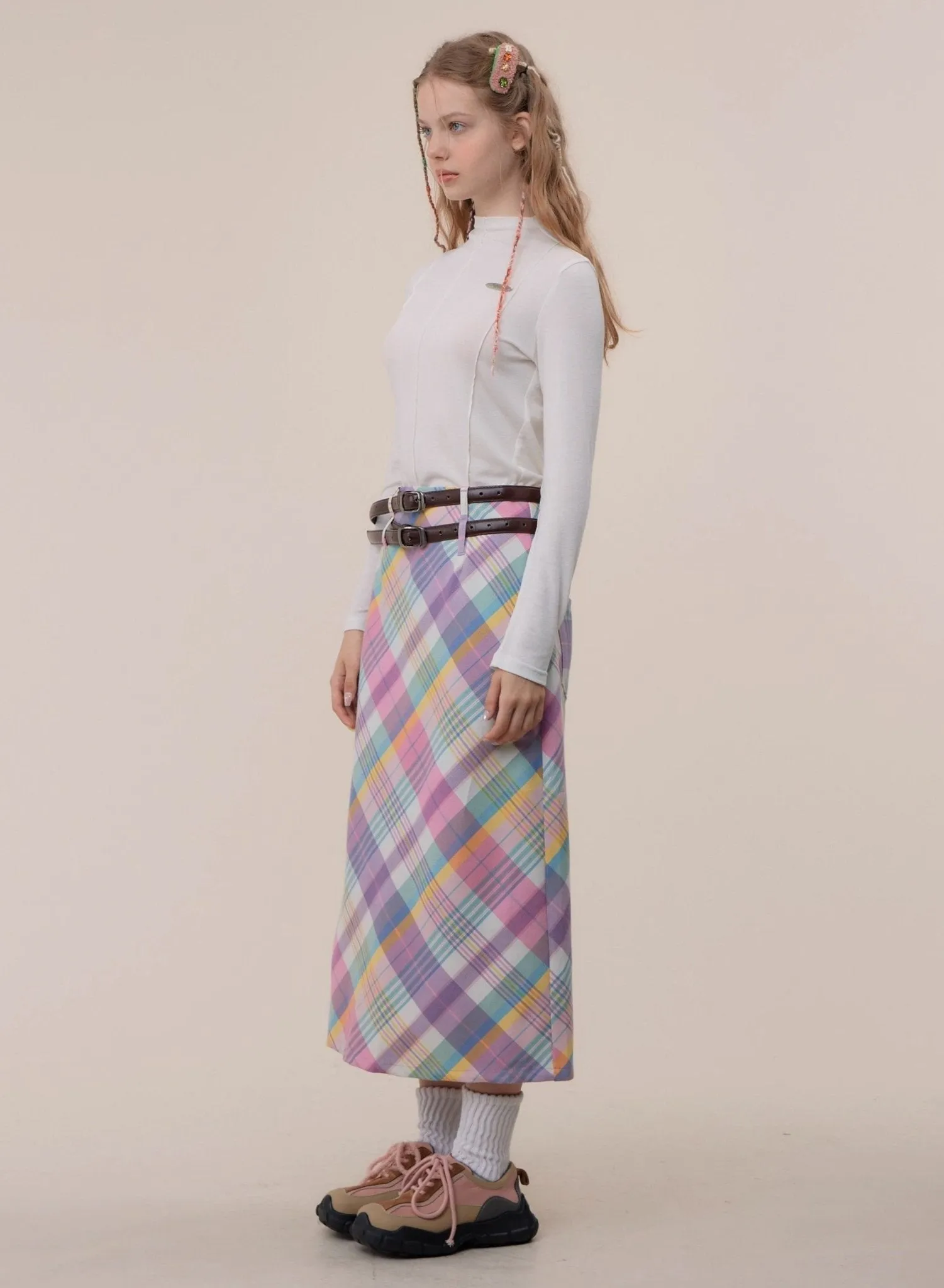 Pastel Plaid Midi Skirt