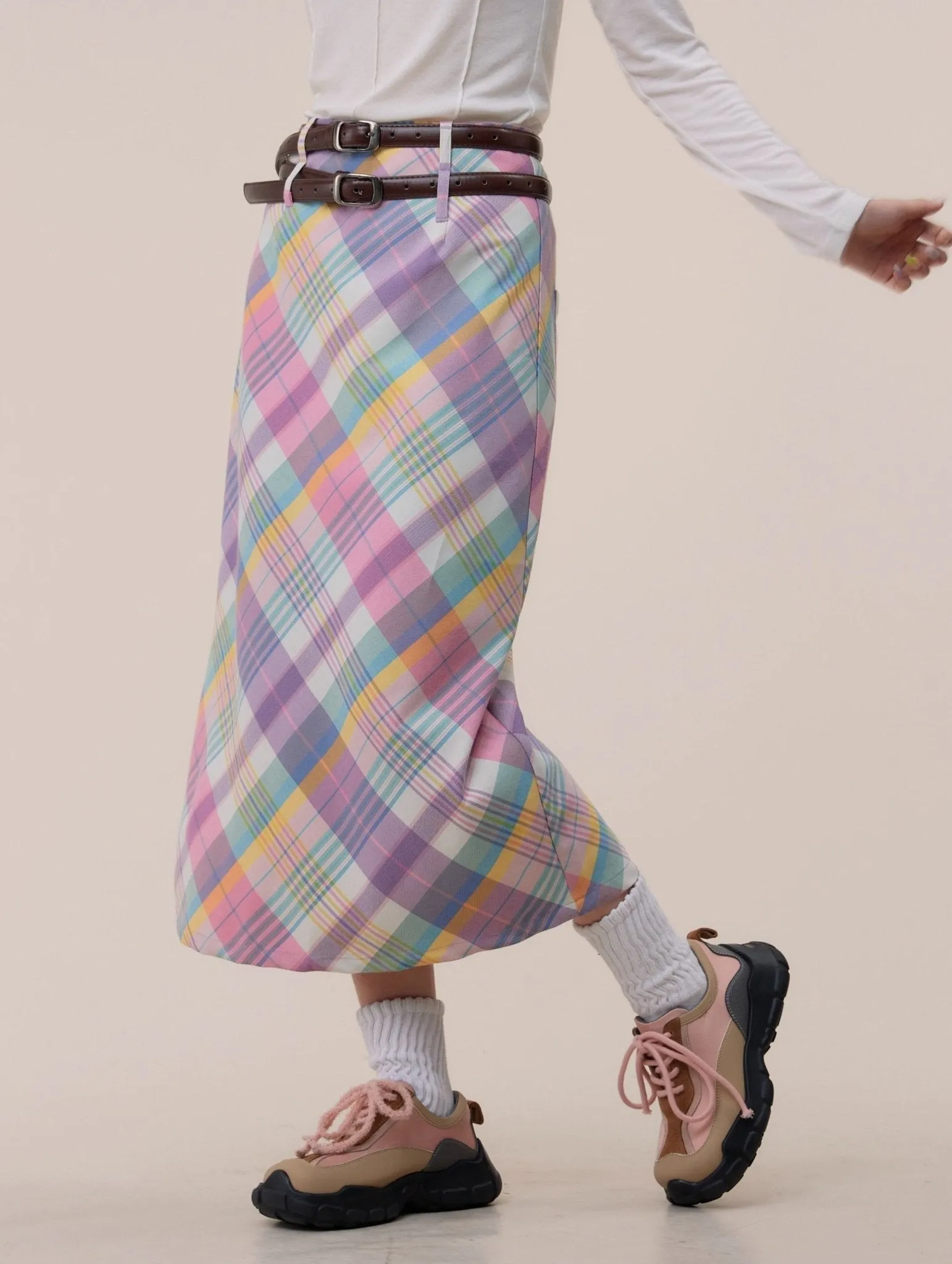 Pastel Plaid Midi Skirt