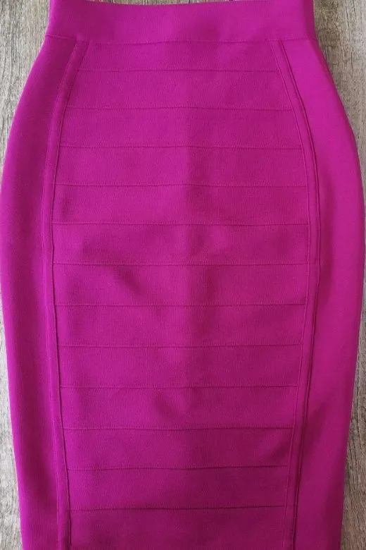 Pencil High Waist Bandage Knee Length Cocktail Skirt - Magenta Pink