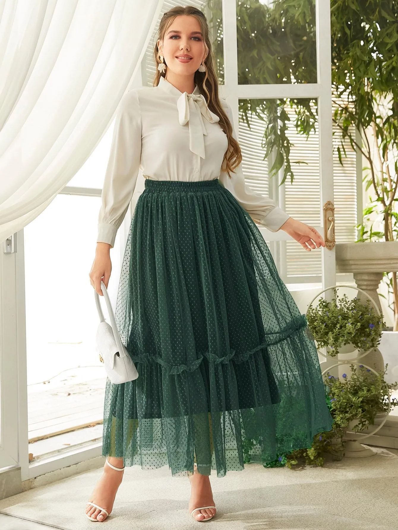 Plain Frill Long Plus Size Skirt