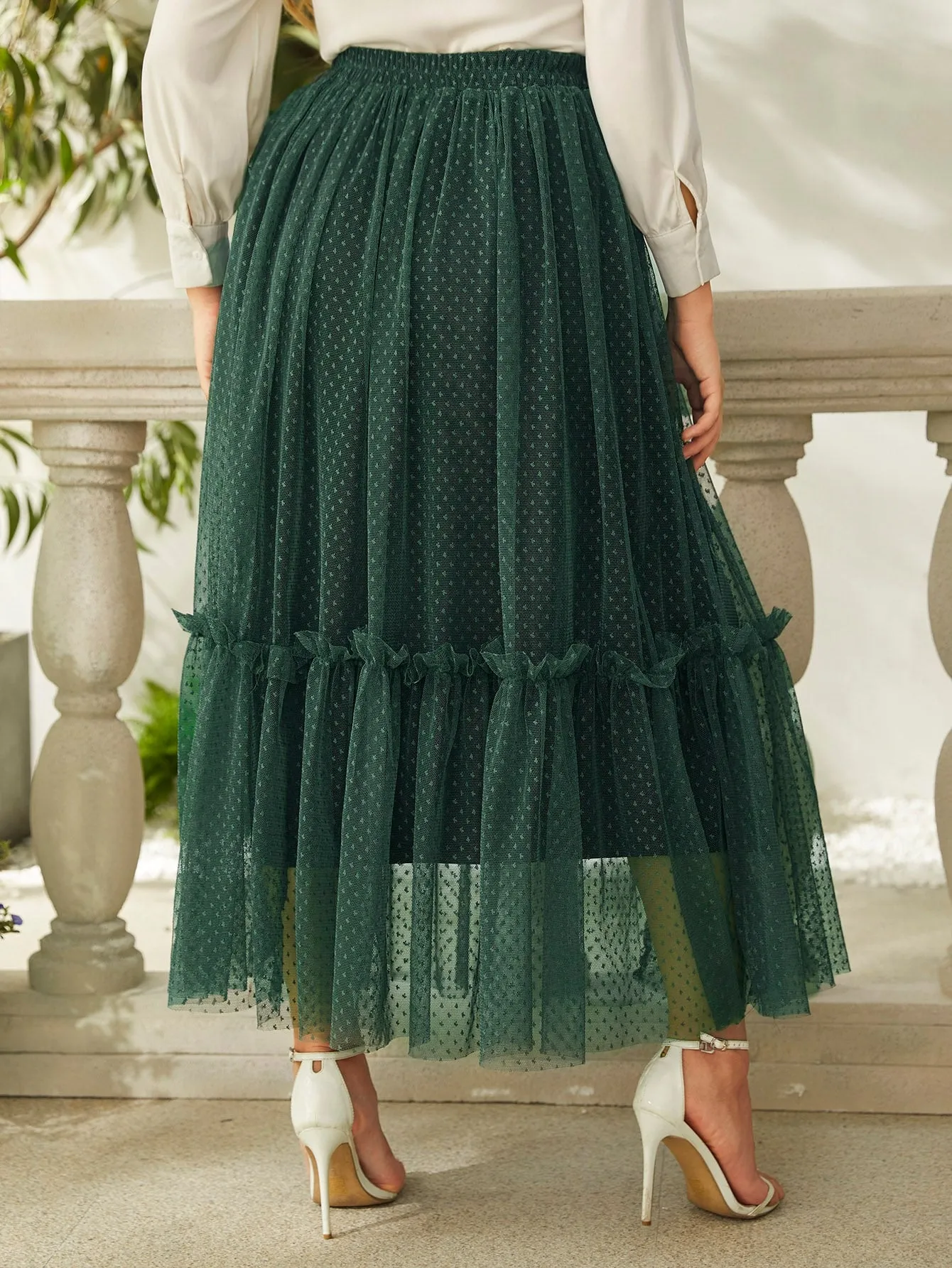 Plain Frill Long Plus Size Skirt