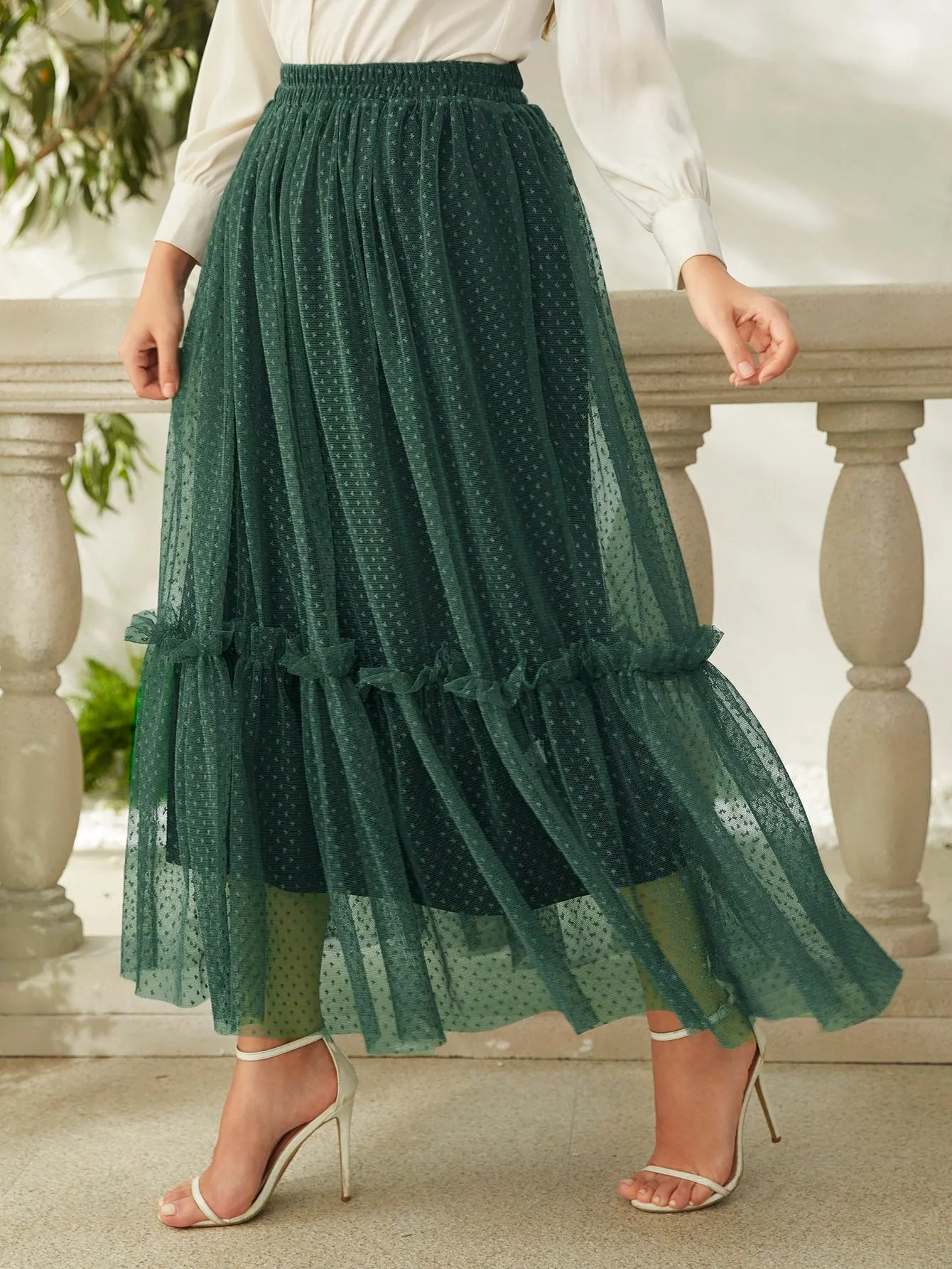 Plain Frill Long Plus Size Skirt